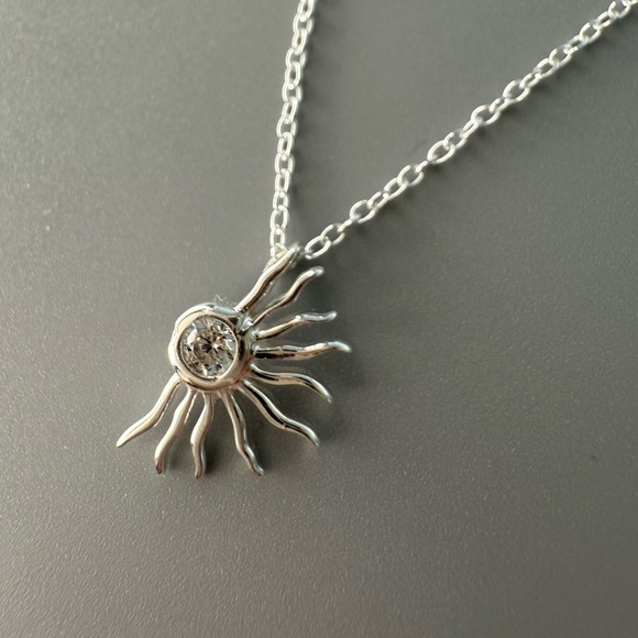 Sterling Silver Sunburst Necklace with Crystal Pendant – Elegant Nature Themed - Picture 8 of 10